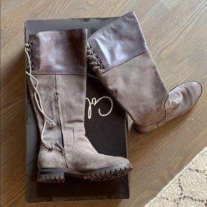 Gray Leather Below-Knee Waterproof Boots